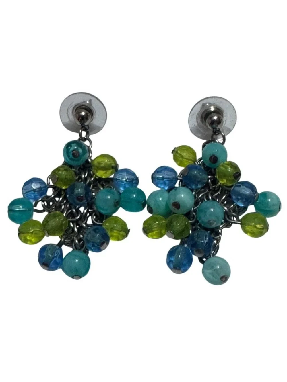 Colorful Beaded Drop Earrings With Blue & Green Glass Beads - Picture 2 of 5